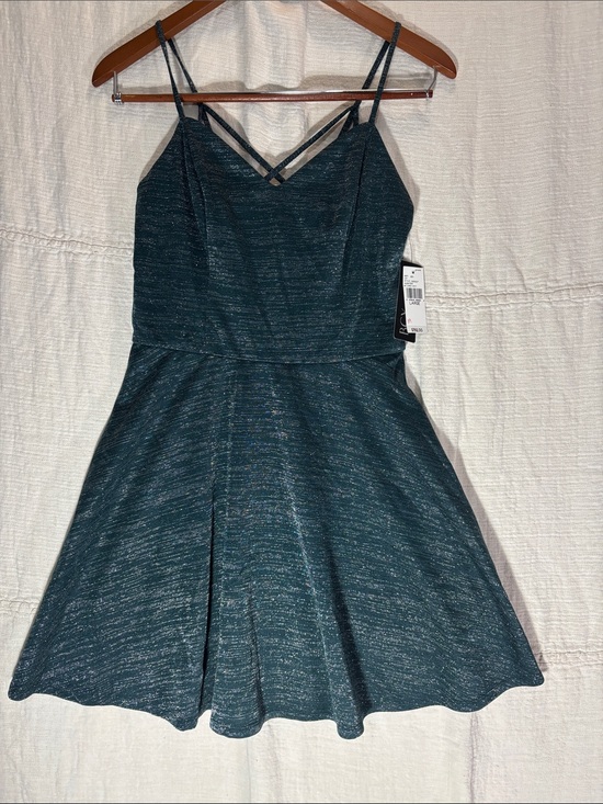 BCX Dresses & Skirts - BCX Hunter Green Shimmer Strappy Fit-and-Flare Mini Dress Spaghetti straps